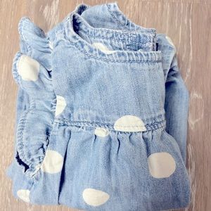 Baby Gap one piece denim with white polka dots.